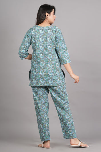 Women's Cotton Flower Printed Night Suit Set