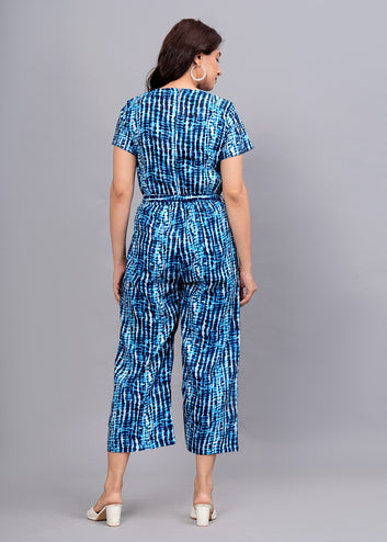 Rayon Printed Jumpsuit for Women (Blue)