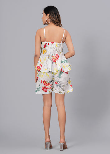 Floral Print Two Piece Dress and Shorts Set, Sleeveless Jumpsuit, Multicolor