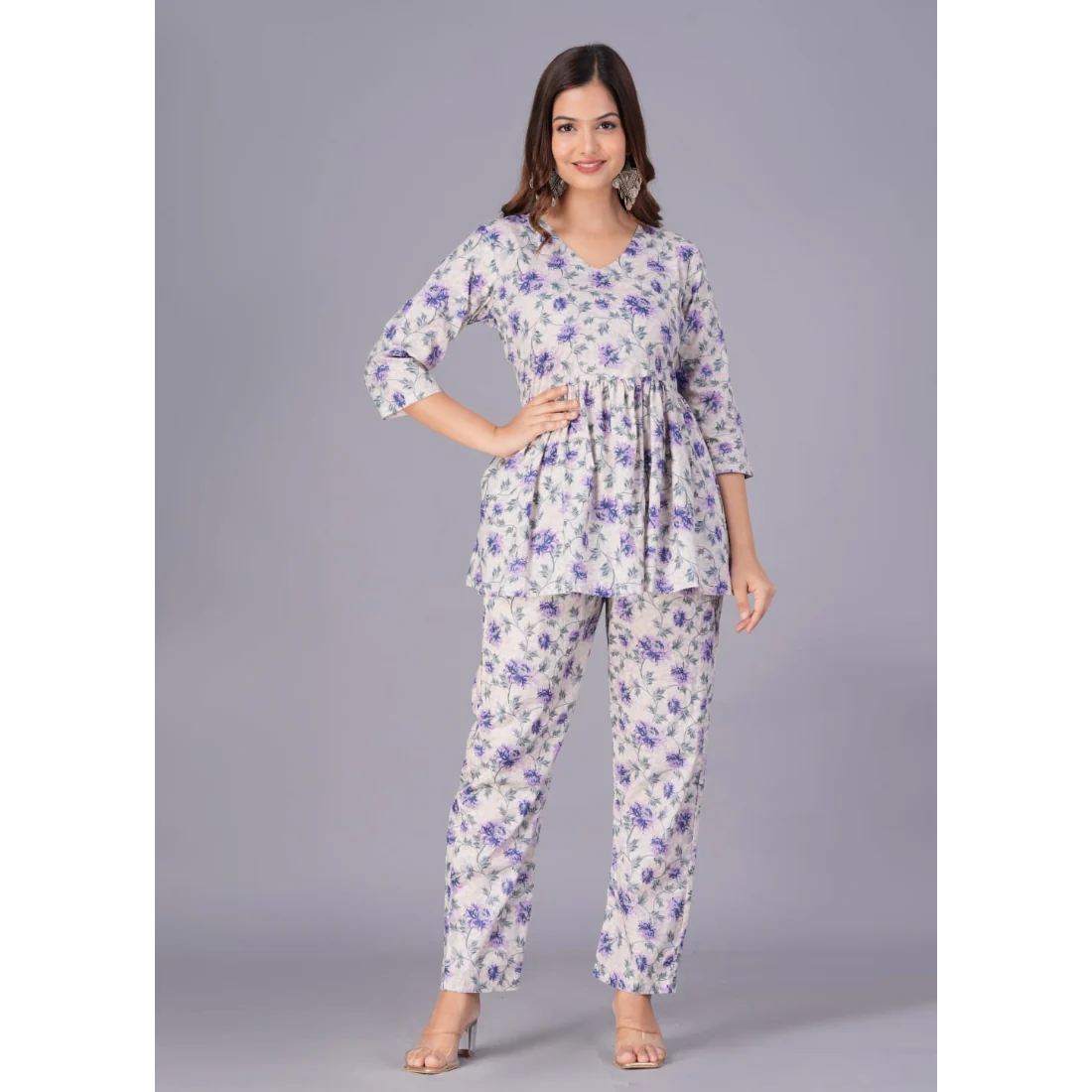 Sanganeri Cloth Cotton Top with bottom Co-ord set (Off White)