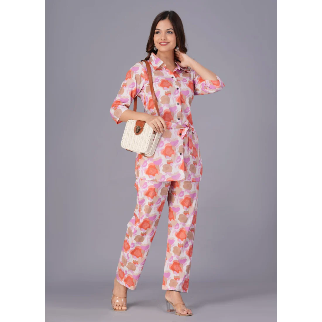 Sanganeri Cloth Cotton Top with bottom Co-ord set (Pink)