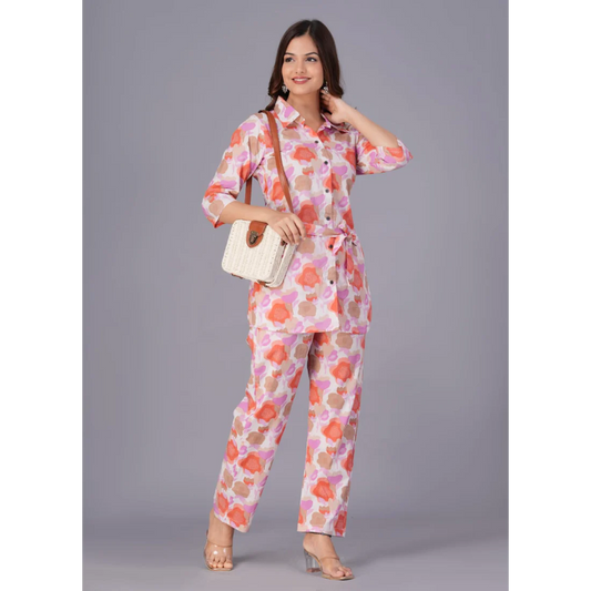 Sanganeri Cloth Cotton Top with bottom Co-ord set (Pink)