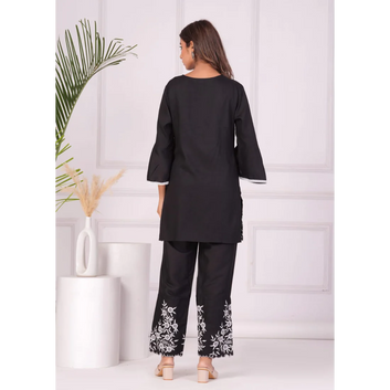 Sanganeri Cloth Cotton Top with Bottom Co-ord set (Black)