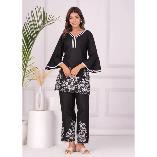 Sanganeri Cloth Cotton Top with Bottom Co-ord set (Black)