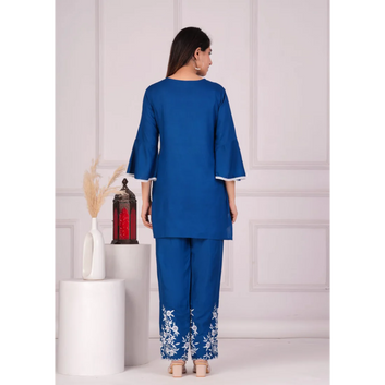 Sanganeri Cloth Cotton Top with Bottom Co-ord set (Blue)